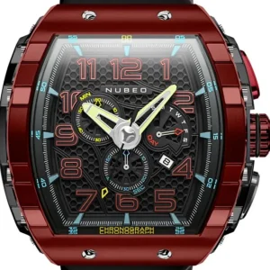 Homme NUBEO Montre Magellan Chronographe Retrograde Crimson Red NB-6088-03